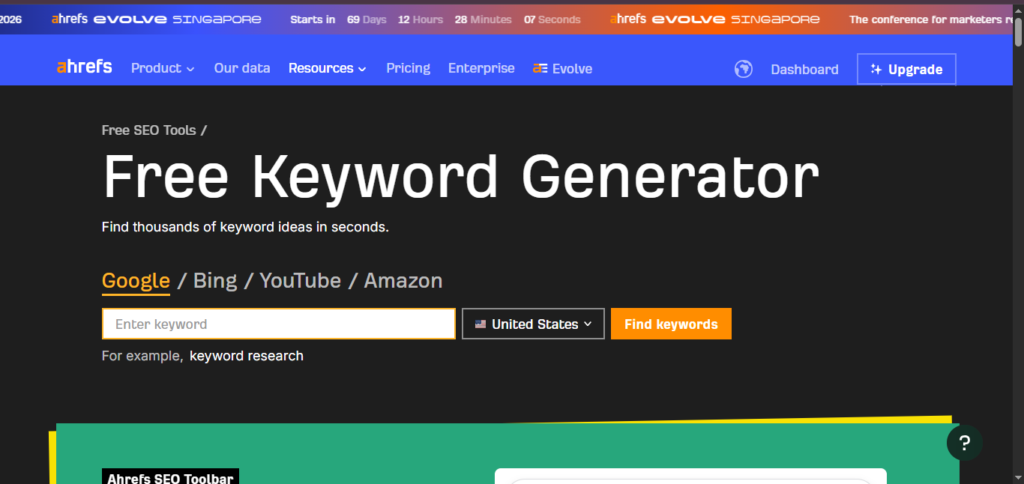 Screenshot of SEO tool Ahref