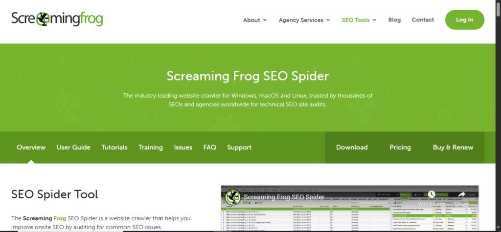 An image of Screaming Frog, an SEO tool