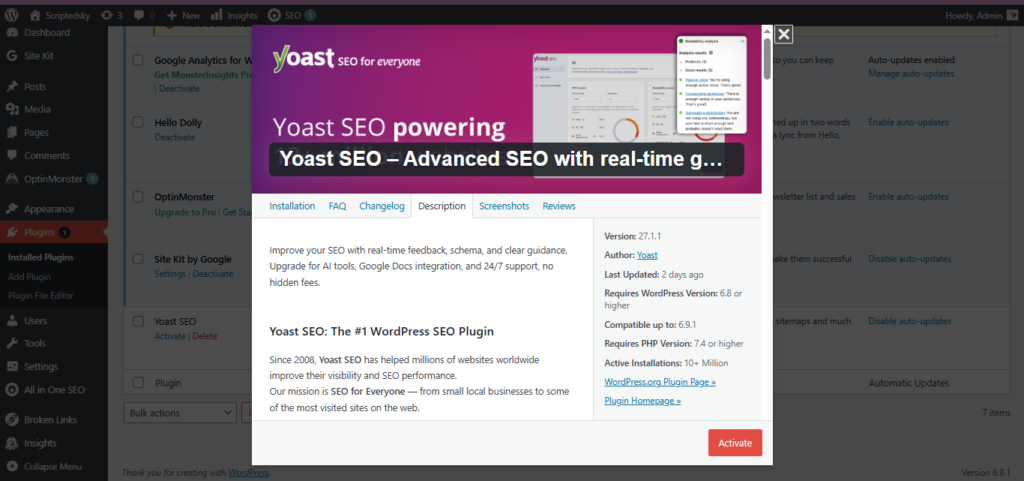 Screenshot of a plug-in Yoast 